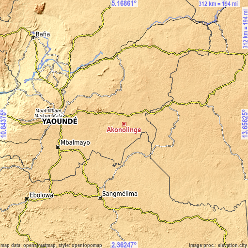 Topographic map of Akonolinga
