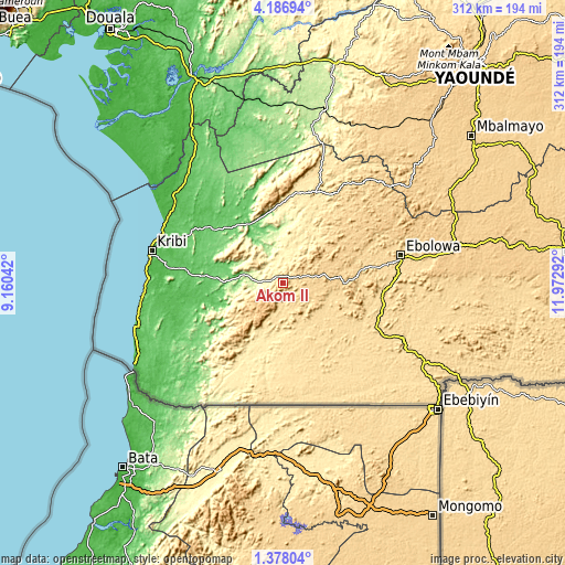 Topographic map of Akom II