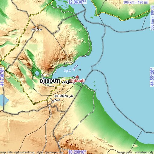 Topographic map of Djibouti