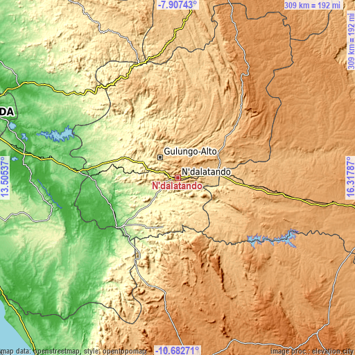 Topographic map of N’dalatando