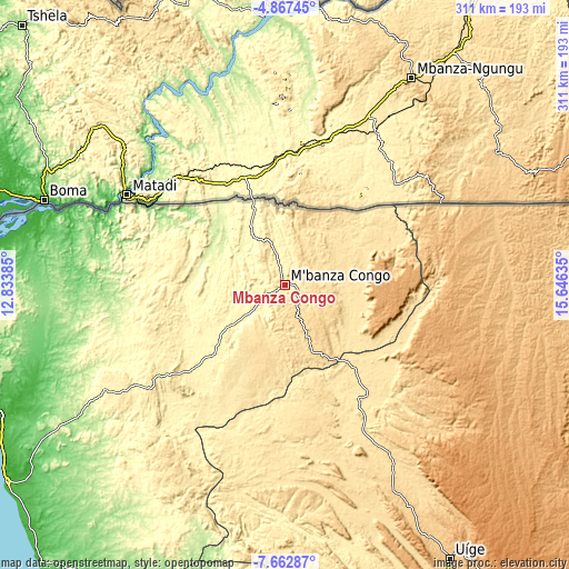 Topographic map of Mbanza Congo