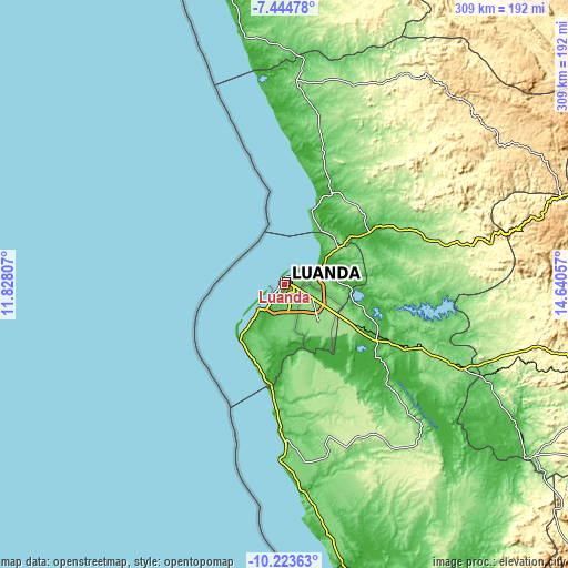 Topographic map of Luanda