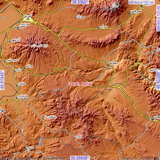 Topographic map of Qarah Āghāj