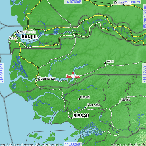Topographic map of Sédhiou