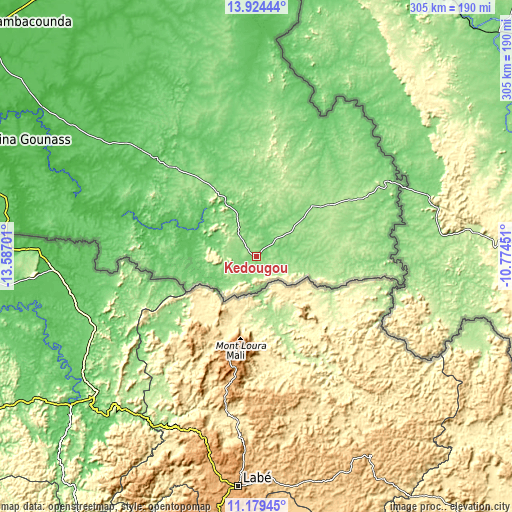 Topographic map of Kédougou