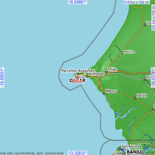 Topographic map of Dakar