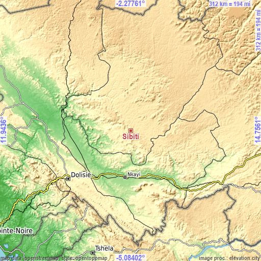 Topographic map of Sibiti