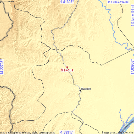 Topographic map of Makoua