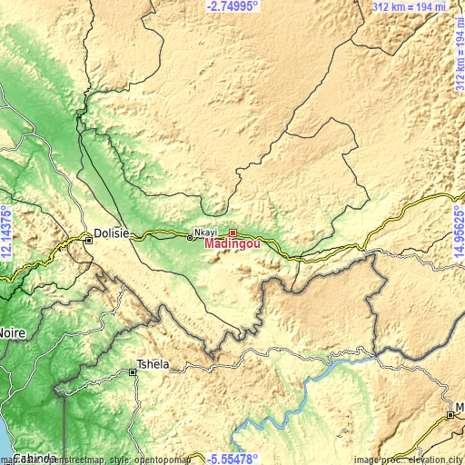 Topographic map of Madingou