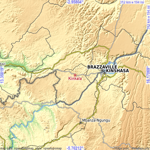 Topographic map of Kinkala