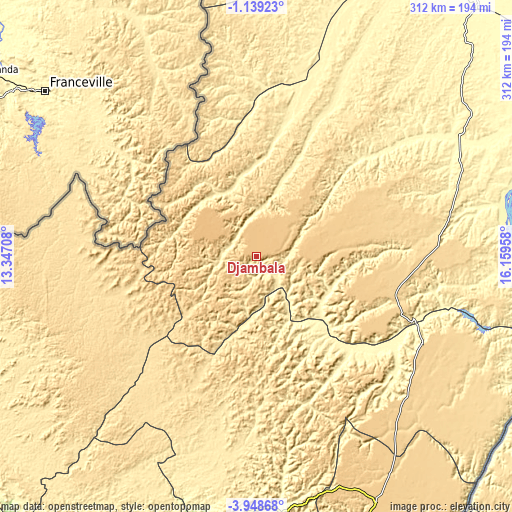 Topographic map of Djambala