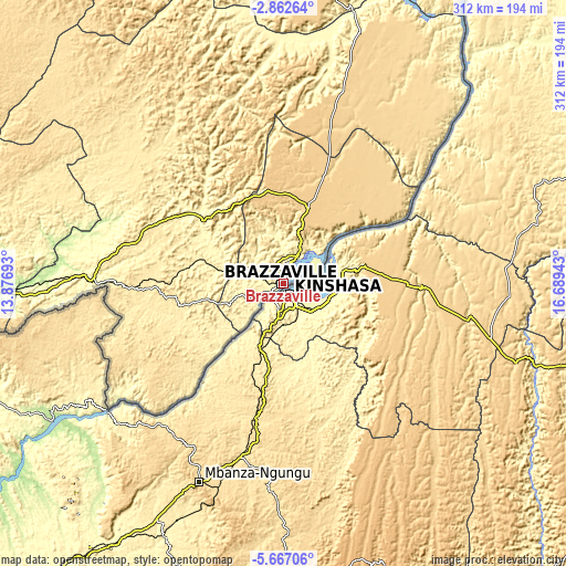 Topographic map of Brazzaville