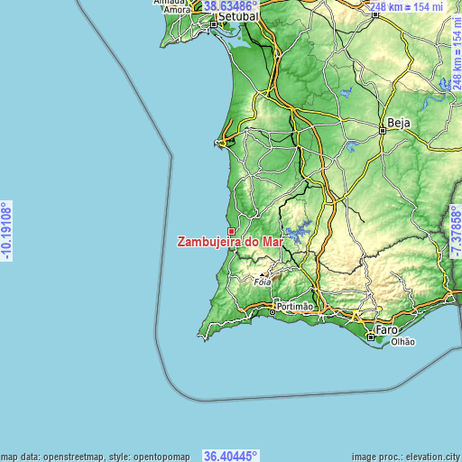 Topographic map of Zambujeira do Mar