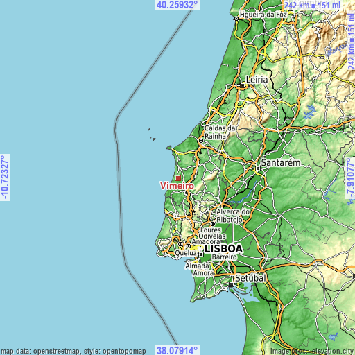Topographic map of Vimeiro