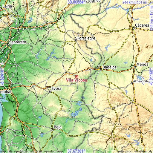 Topographic map of Vila Viçosa
