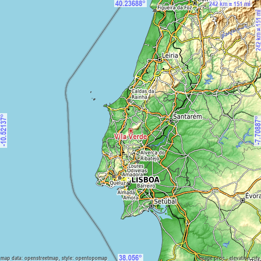 Topographic map of Vila Verde