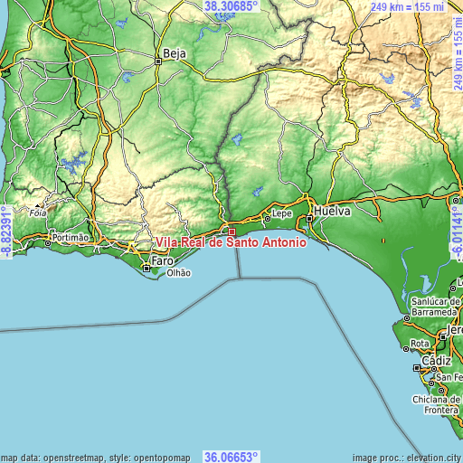 Topographic map of Vila Real de Santo António