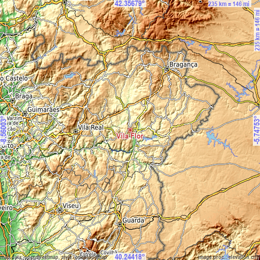 Topographic map of Vila Flor