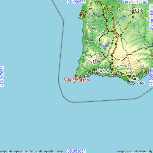 Topographic map of Vila do Bispo