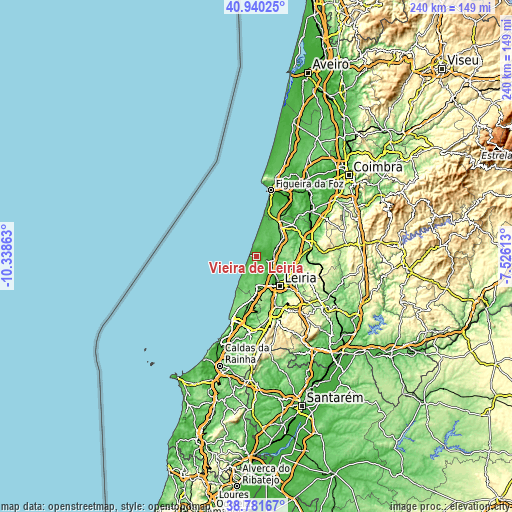 Topographic map of Vieira de Leiria