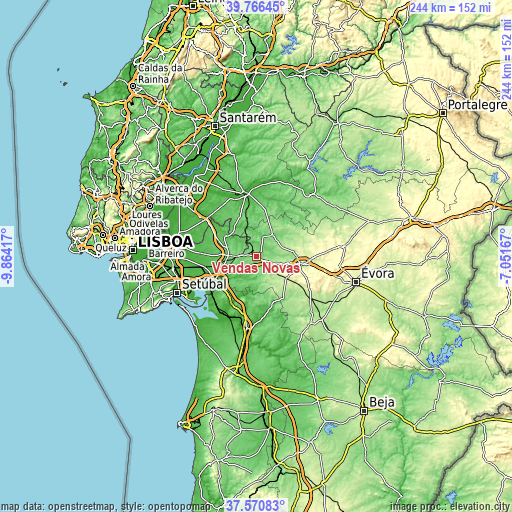 Topographic map of Vendas Novas