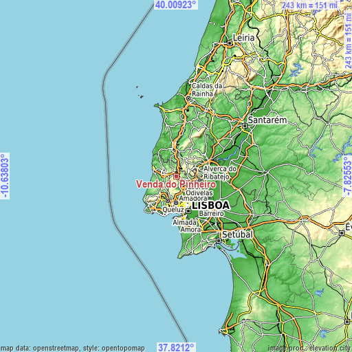 Topographic map of Venda do Pinheiro
