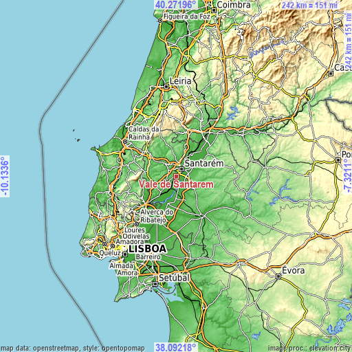Topographic map of Vale de Santarém