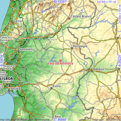 Topographic map of Vale da Amoreira