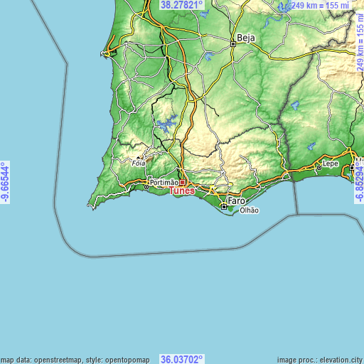 Topographic map of Tunes