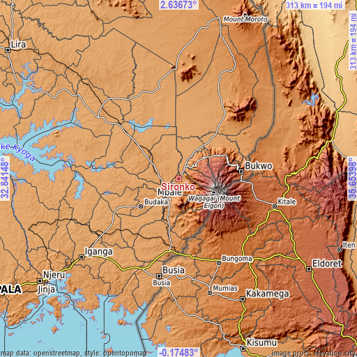 Topographic map of Sironko