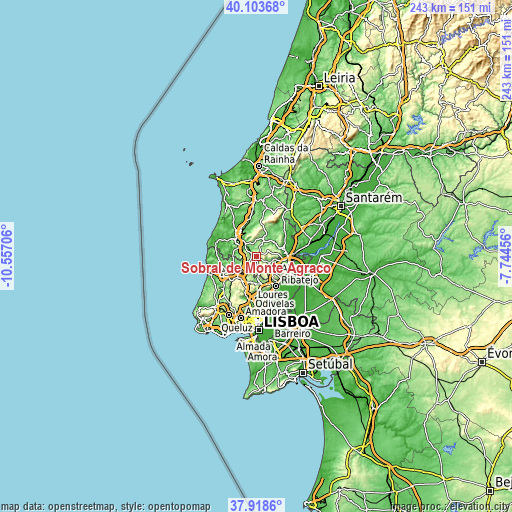 Topographic map of Sobral de Monte Agraço