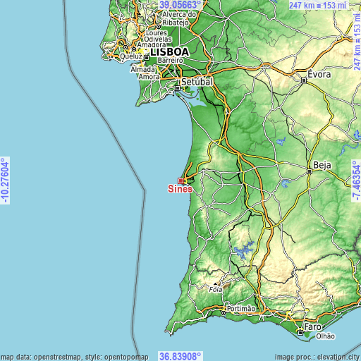 Topographic map of Sines