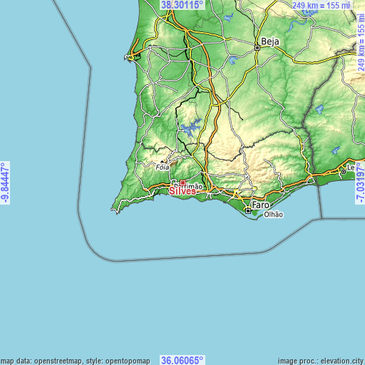 Topographic map of Silves