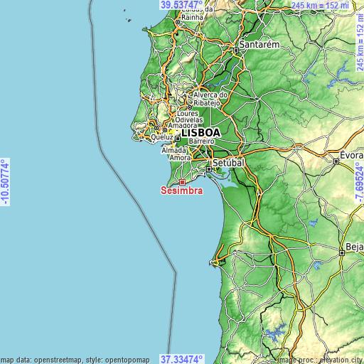Topographic map of Sesimbra