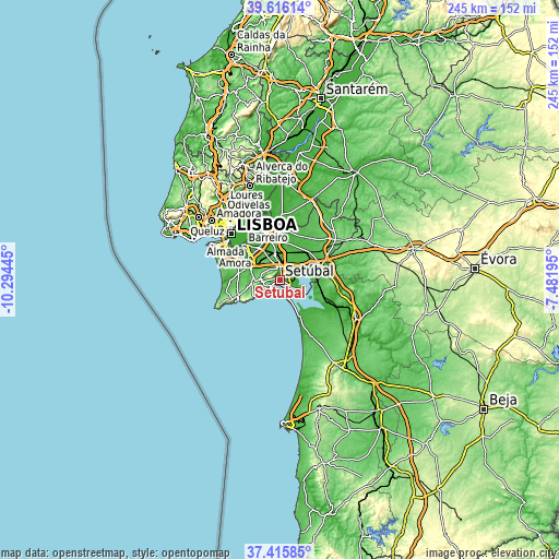 Topographic map of Setúbal