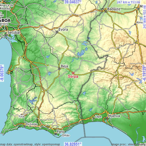 Topographic map of Serpa