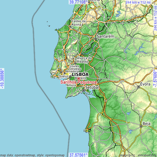 Topographic map of Sarilhos Pequenos