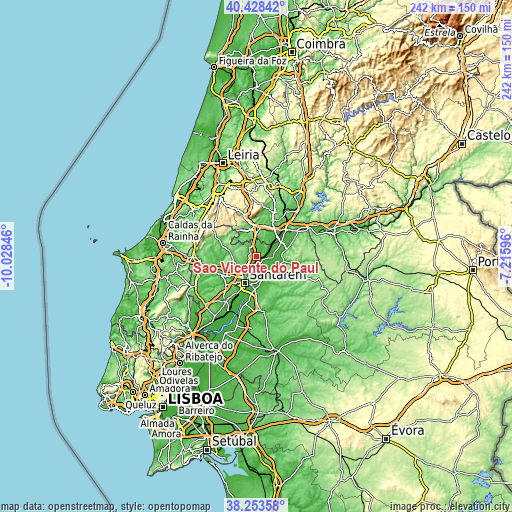 Topographic map of São Vicente do Paul