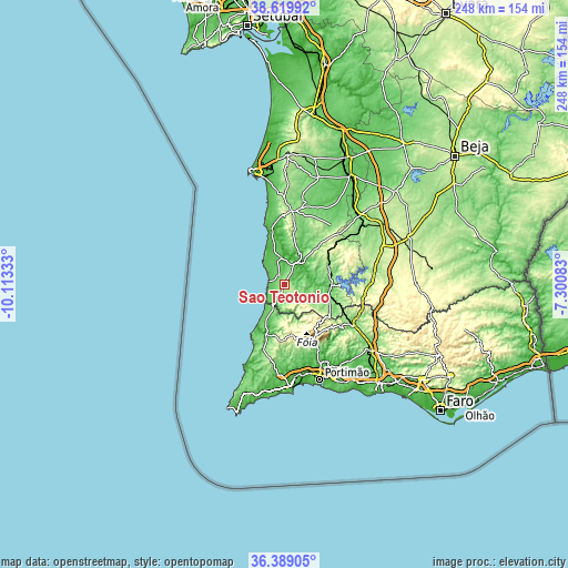 Topographic map of São Teotónio