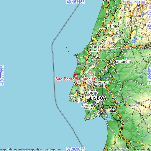 Topographic map of São Pedro da Cadeira