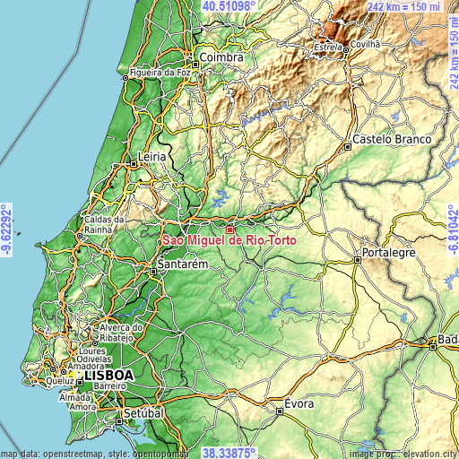 Topographic map of São Miguel de Rio Torto