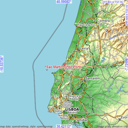 Topographic map of São Martinho do Porto