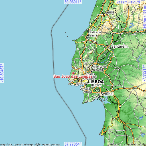 Topographic map of São João das Lampas