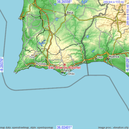 Topographic map of São Brás de Alportel