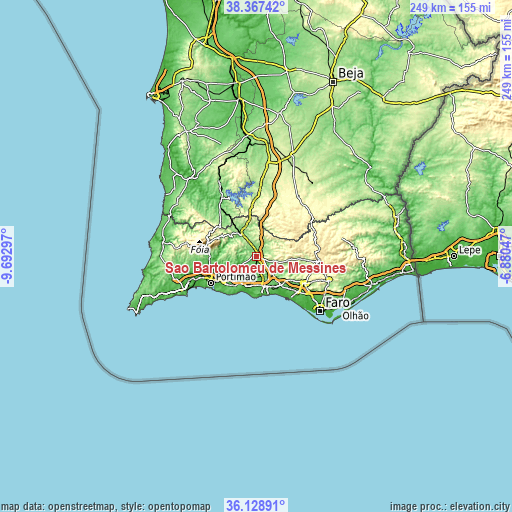 Topographic map of São Bartolomeu de Messines