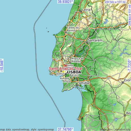 Topographic map of Santo Antão do Tojal