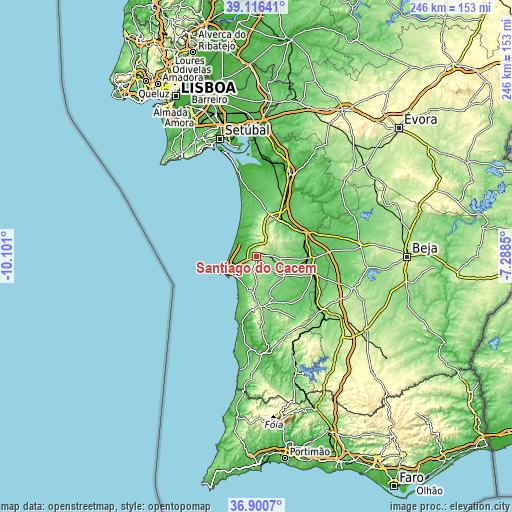 Topographic map of Santiago do Cacém