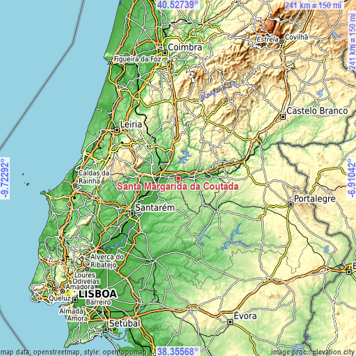 Topographic map of Santa Margarida da Coutada