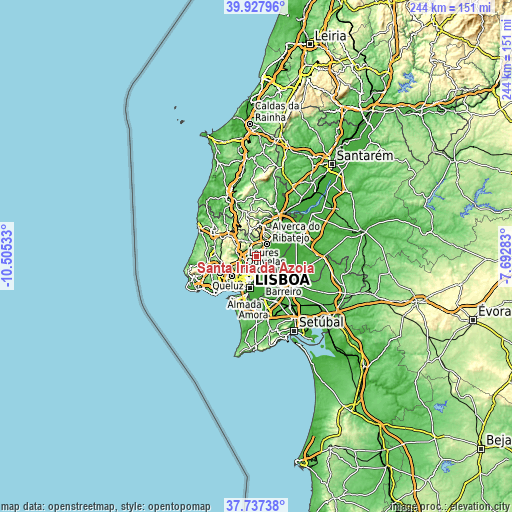 Topographic map of Santa Iria da Azóia