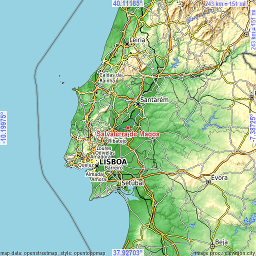 Topographic map of Salvaterra de Magos